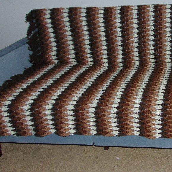 Vintage Afghan, Handmade, Shades of Brown, Beige and Ivory, 60 x76 - Picture 3 of 16